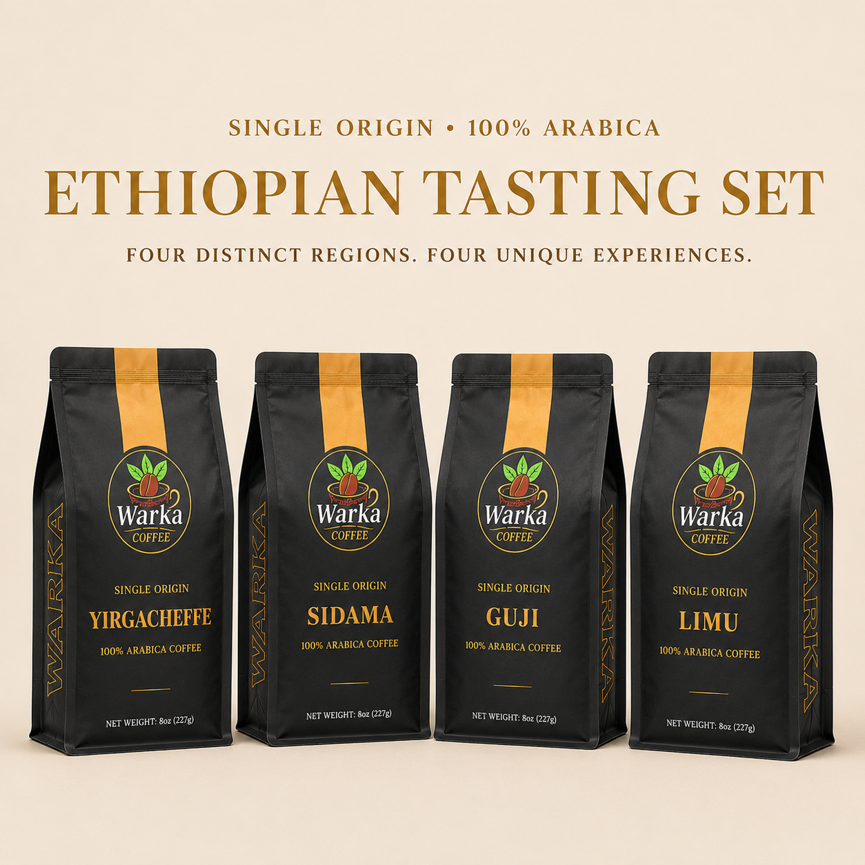 Warka Coffee Ethiopian Tasting Set with four regional bags